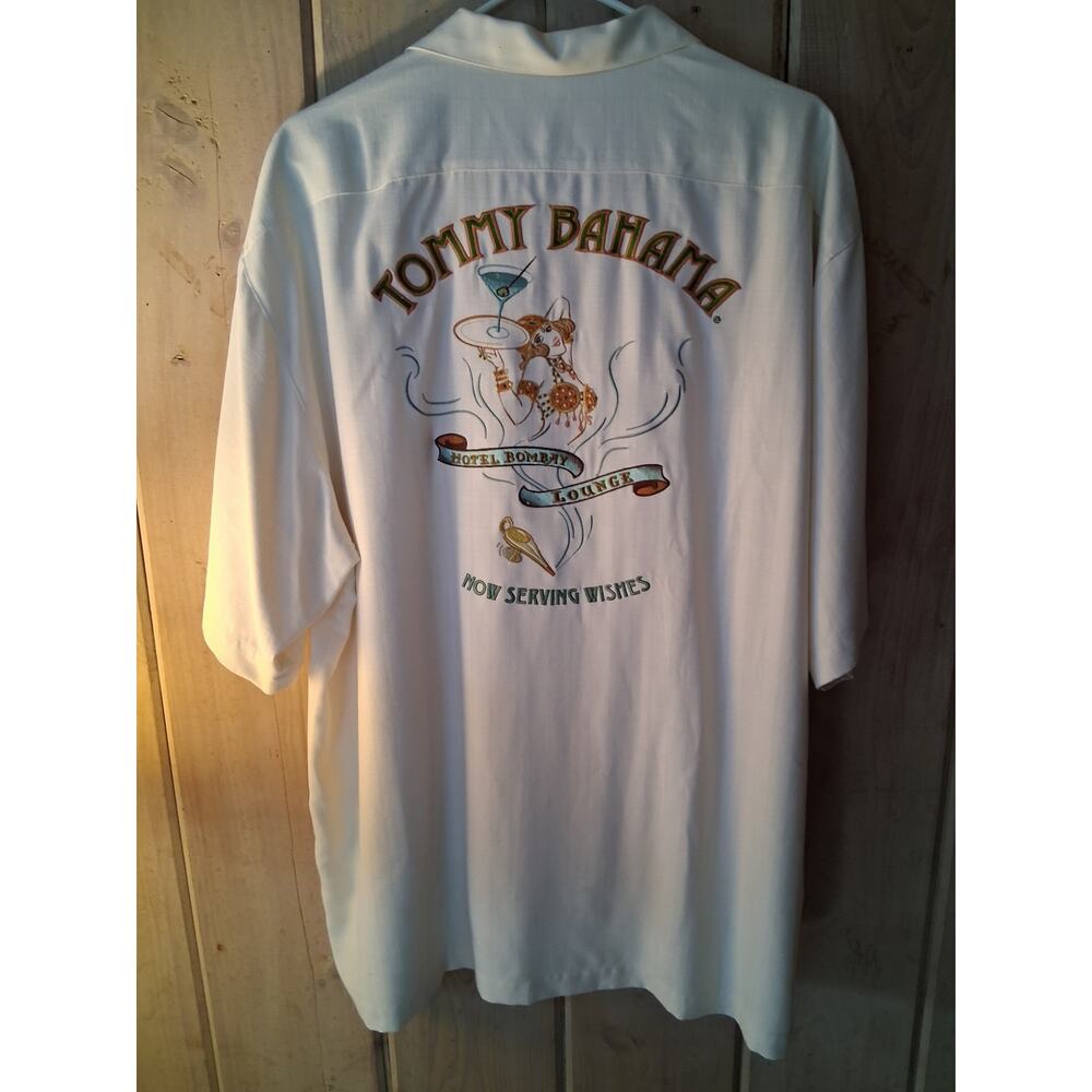 TOMMY BAHAMA MENS SILK SHIRT NWT SIZE XL HOTEL BOMBAY LOUNGE "NOW SERVING WISHES - Picture 5 of 6